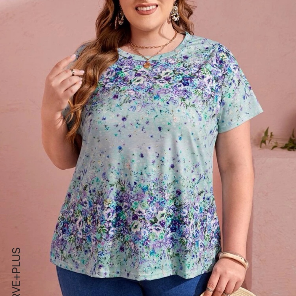 New Shein Emery Rise Floral Print Tee 0XL